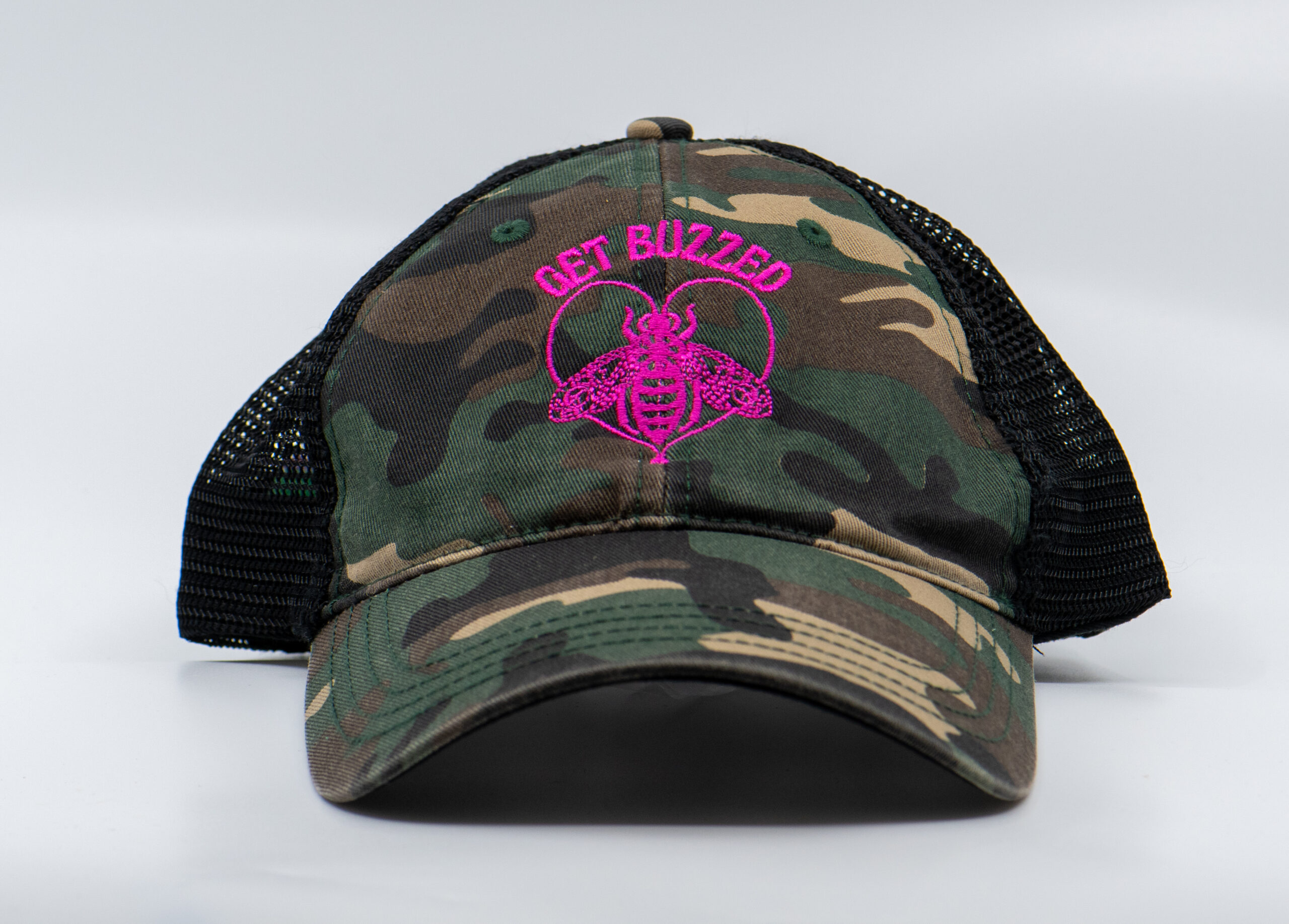Get Buzzed Trucker Hat (Camo/Pink)